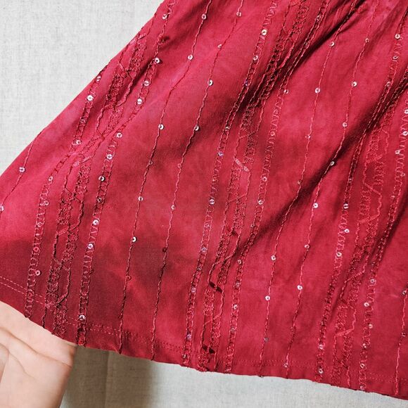 Cocomo Woman Tunic Top  2X Red Sequins Boho Jersey  3/4 Sleeve V Neck Blouse - Picture 5 of 10